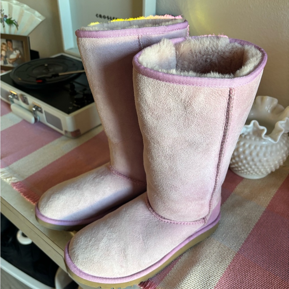 Pink Suede Fur-Lined Boots